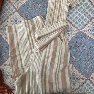 Striped Beige and White Women's Jumpsuit